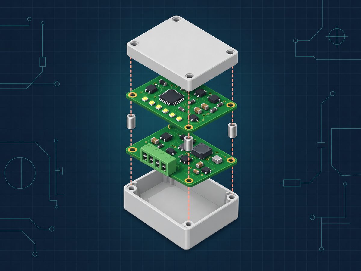 Exploded view of a device with two stacked circuit boards